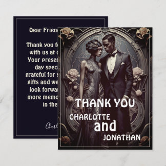 Elegant Art Deco Wedding Couple - Thank You Card