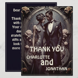 Elegant Art Deco Wedding Couple - Thank You Card