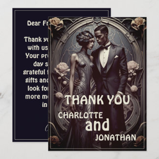 Elegant Art Deco Wedding Couple - Thank You Card