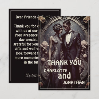 Elegant Art Deco Wedding Couple - Thank You Card
