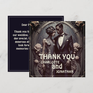 Elegant Art Deco Wedding Couple - Thank You Card