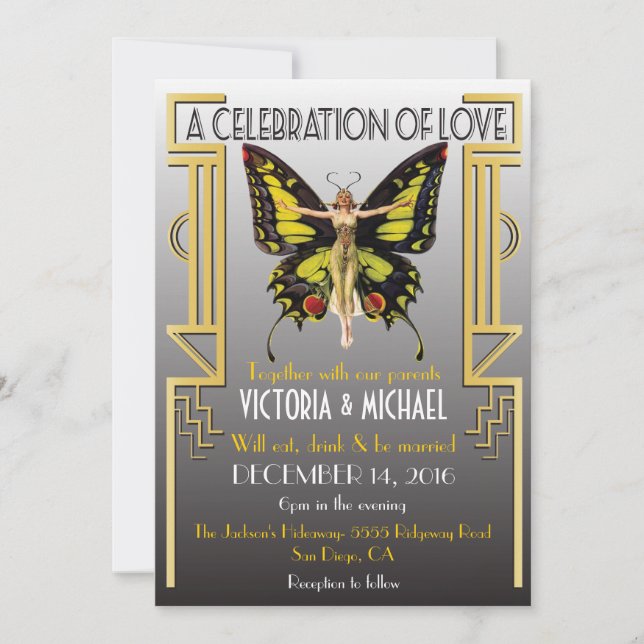 Elegant Art Deco Wedding Invitation (Front)
