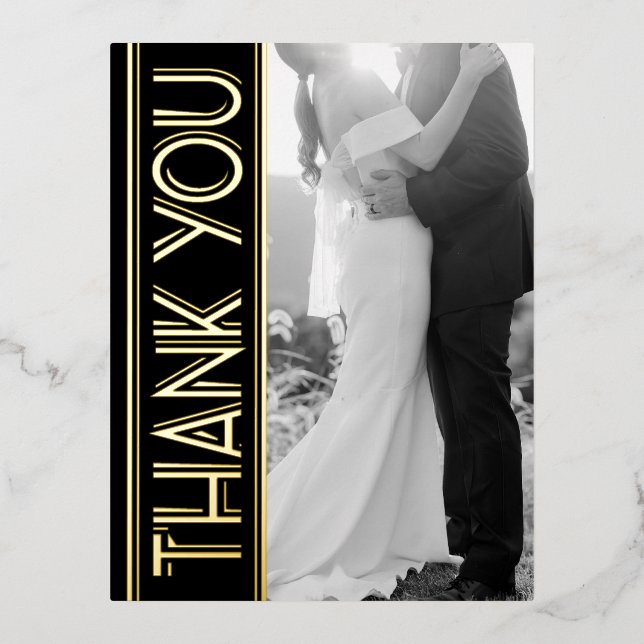 Elegant Art Deco Wedding Photo Thanks Post Card (Front)
