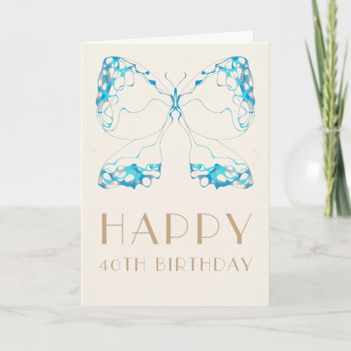Elegant Art Deco Whimsical Blue Butterfly Birthday Card