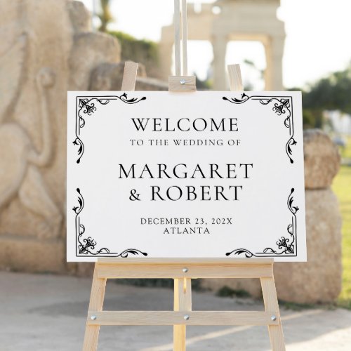 Elegant Art Deco White Wedding Welcome Sign