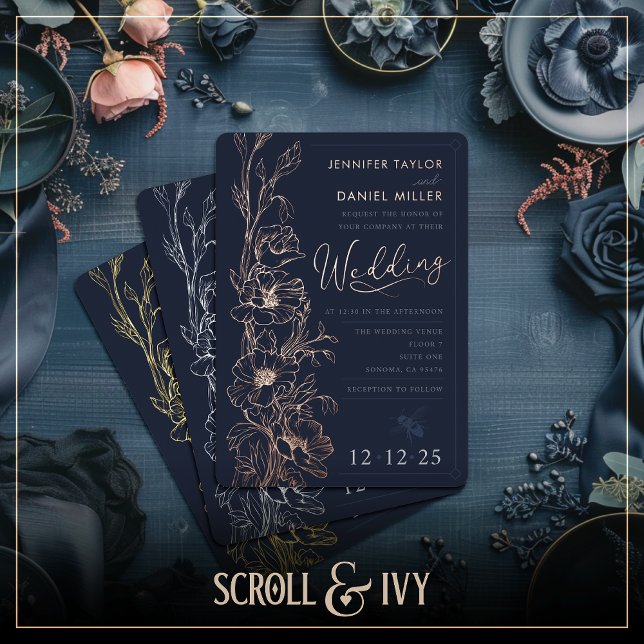 Elegant Art Deco Wildflower Wedding Invitation Foil Invitation (Creator Uploaded)