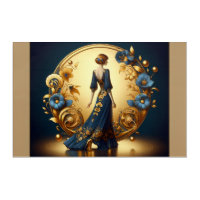 Elegant Art Deco Woman Gold and Blue Acrylic Print