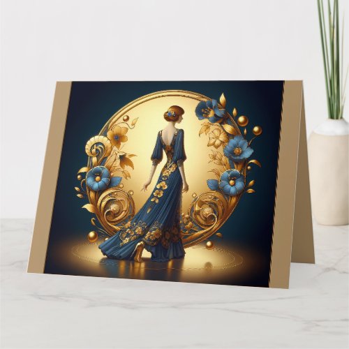 Elegant Art Deco Woman in Gold and Blue