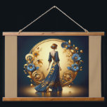 Elegant Art Deco Woman in Gold and Blue Metal Prin Hanging Tapestry<br><div class="desc">This stunning art deco illustration captures the timeless elegance of a poised woman in a flowing navy-blue gown adorned with intricate gold floral embellishments. Framed by a luxurious golden arch with ornate decorative patterns and delicate blue and gold flowers, the composition exudes sophistication and vintage glamour. The harmonious blend of...</div>