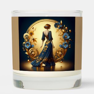 Elegant Art Deco Woman in Gold and Blue Scented Candle