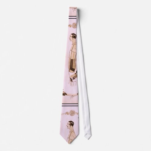 Elegant Art Deco Woman in Pink Neck Tie