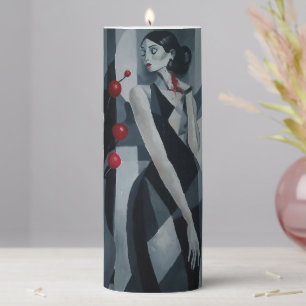 Elegant Art Deco Woman Pillar Candle Gothic Noir