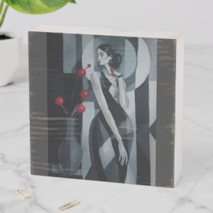 Elegant Art Deco Woman Pillar Candle Gothic Noir Wooden Box Sign