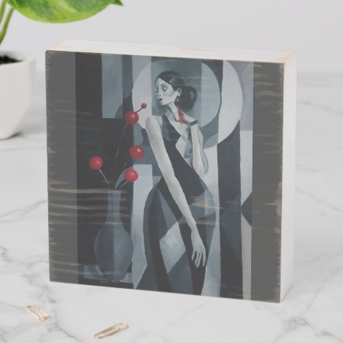 Elegant Art Deco Woman Pillar Candle | Gothic Noir Wooden Box Sign