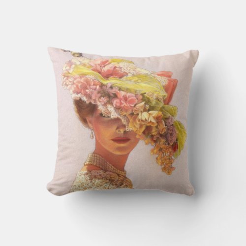 Elegant Art Decor Pillow floral hat Victorian lady