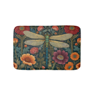 Elegant art nouveau Autumn floral Dragonfly Bath Mat