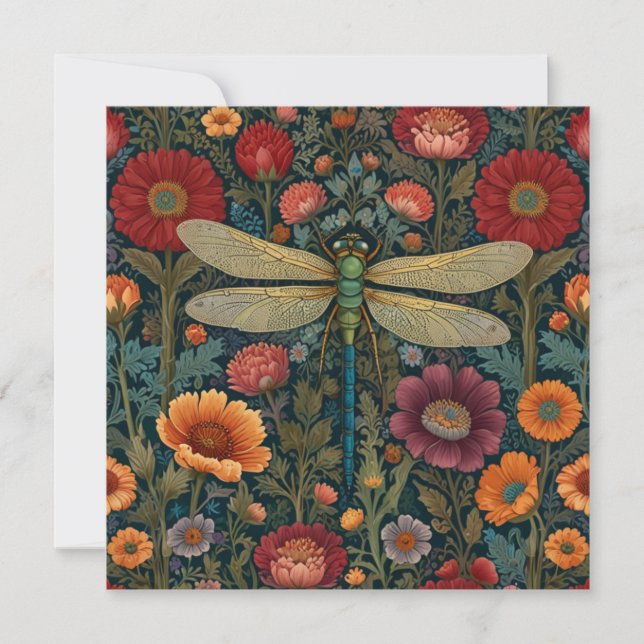 Elegant art nouveau Autumn floral Dragonfly Card (Front)
