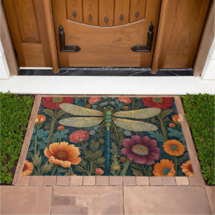 Elegant art nouveau Autumn floral Dragonfly Doormat