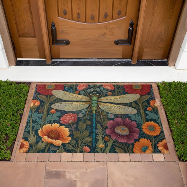 Elegant art nouveau Autumn floral Dragonfly Doormat (Outdoor)