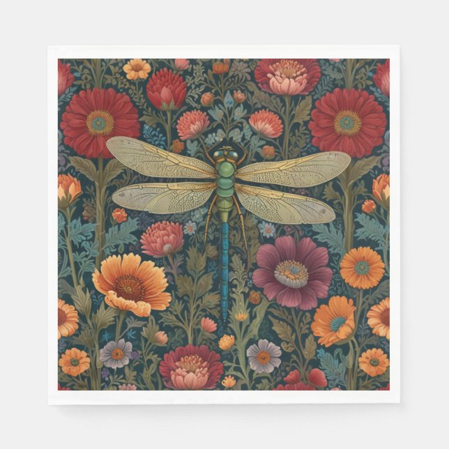 Elegant art nouveau Autumn floral Dragonfly Napkins (Front)