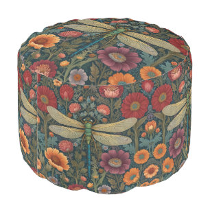 Elegant art nouveau Autumn floral Dragonfly Pouf