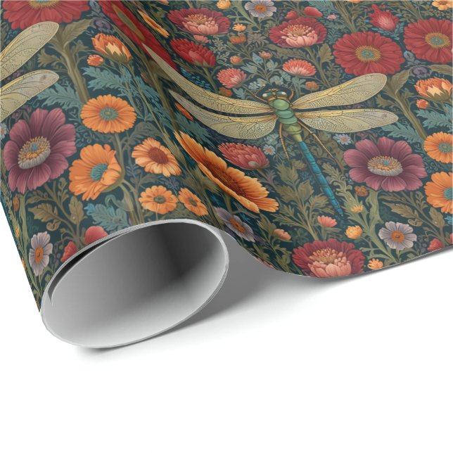Elegant art nouveau Autumn floral Dragonfly Wrapping Paper (Roll Corner)
