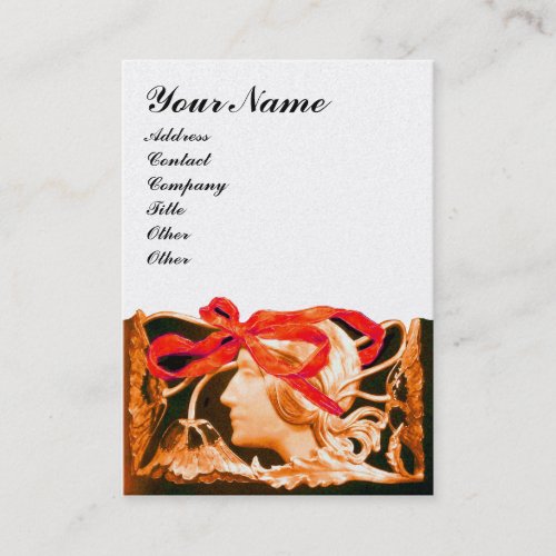 ELEGANT ART NOUVEAU BEAUTY LADY RED BOWFLOWERS BUSINESS CARD