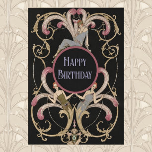Elegant Art Nouveau Birthday Card with Vintage