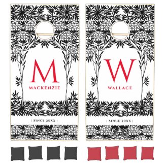Elegant Art Nouveau Black And White Red Monogram 