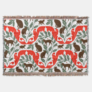 Elegant Art Nouveau Blue Black Cat-Whimsical Throw Blanket