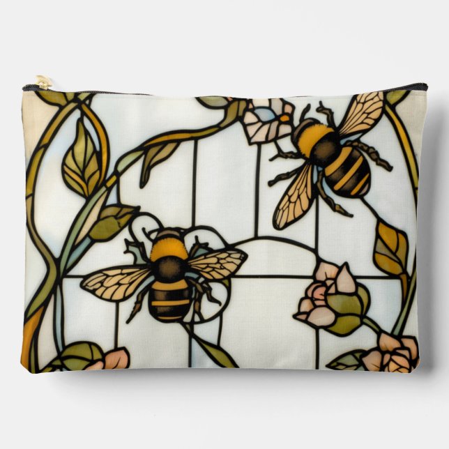 Elegant art nouveau botanical  bee stain glass accessory pouch (Front)