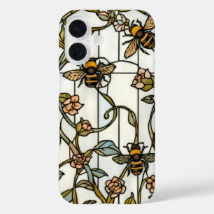 Elegant art nouveau botanical bee stain glass iPhone 16 case