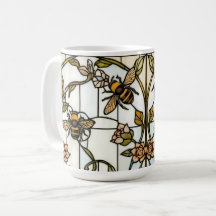 Elegant art nouveau botanical  bee stain glass