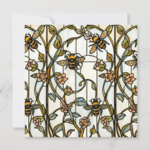 Elegant art nouveau botanical  bee stain glass invitation