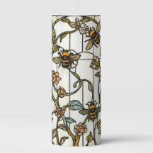 Elegant art nouveau botanical bee stain glass