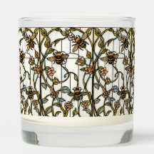 Elegant art nouveau botanical  bee stain glass