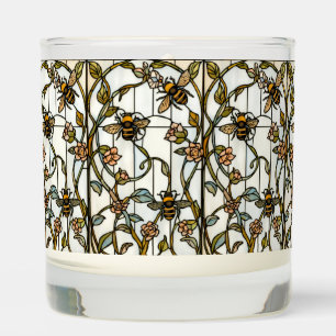 Elegant art nouveau botanical bee stain glass scented candle