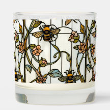 Elegant art nouveau botanical  bee stain glass