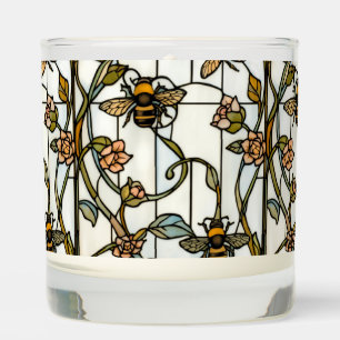 Elegant art nouveau botanical bee stain glass scented candle