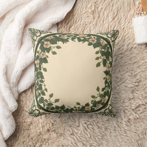 Elegant Art Nouveau Botanical Floral Wreath Throw  Pillow