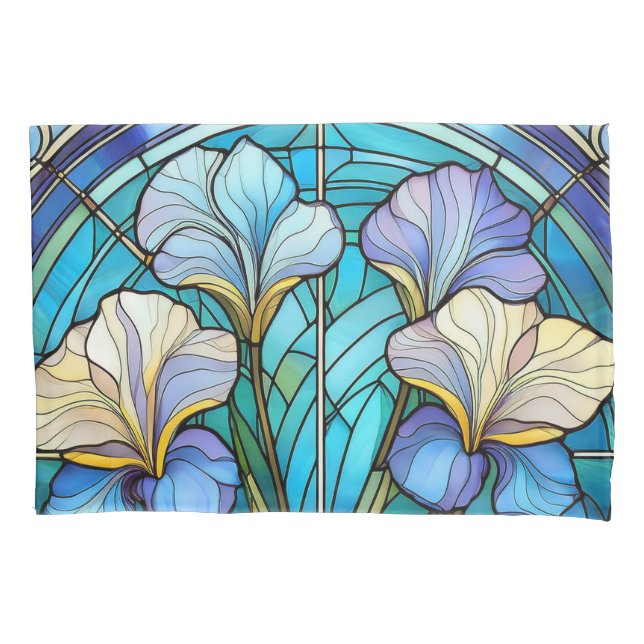 Elegant Art Nouveau Botanical Iris Blue Purple Pillow Case (Front)