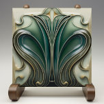 Elegant Art Nouveau Ceramic Tile<br><div class="desc">Embrace the timeless elegance of Art Nouveau with this exquisite ceramic tile, featuring a stylized iris bloom design that captures the essence of the movement's organic forms and intricate contours. The serene aquamarine background harmonizes with the delicate shades of mint green and seafoam, accented by the sophisticated outlines in antique...</div>