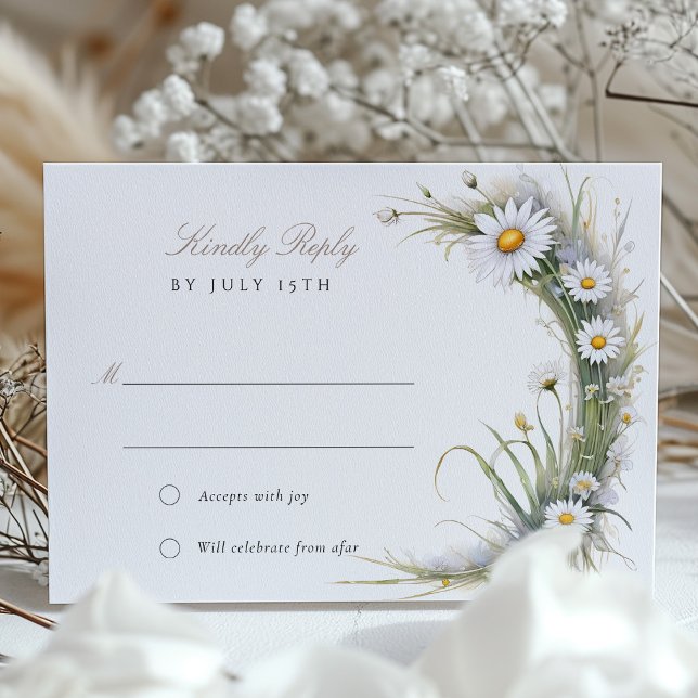 Elegant Art Nouveau Daisy Wedding RSVP Card (Creator Uploaded)