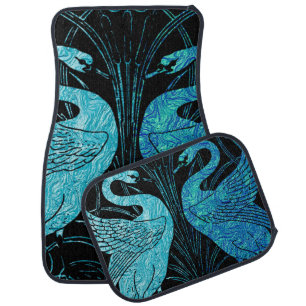 elegant art nouveau design, metallic teal & black, car floor mat