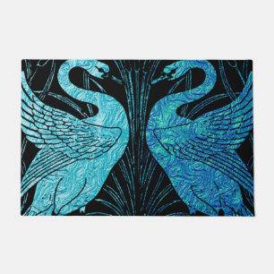 elegant art nouveau design, metallic teal & black, doormat