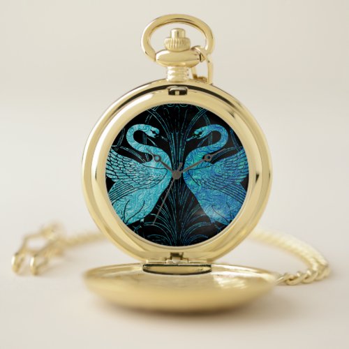 elegant art nouveau design metallic teal  black pocket watch