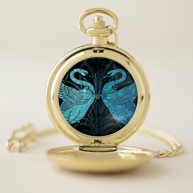 elegant art nouveau design, metallic teal & black, pocket watch (Inside)