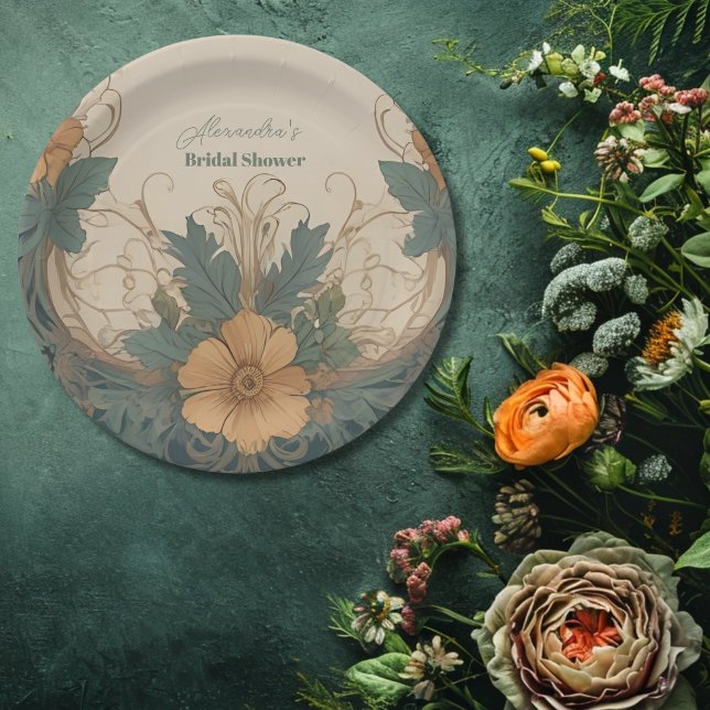 Elegant Art Nouveau Floral Bridal Shower  Paper Plates (Creator Uploaded)