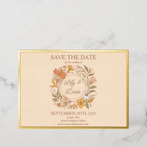 Elegant Art Nouveau Floral Foil Save the Date Card