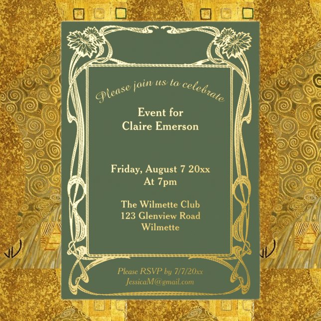 Elegant Art nouveau floral frame Foil Invitation (Creator Uploaded)